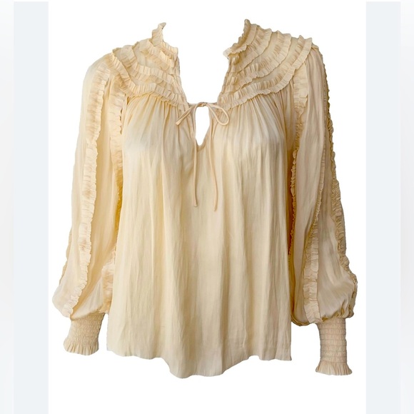 NWOT Ulla Johnson Cream Ruffled Long Sleeve Blouse Size 8/M - Picture 2 of 9